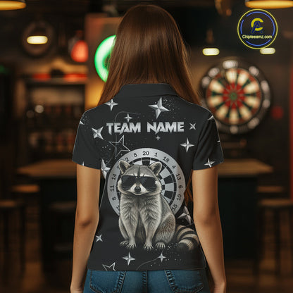 Personalized Funny Raccoon Darts Shirt For Women Custom Star Pattern Dart Jersey Team Polo & 1/4 Zip TDM7431