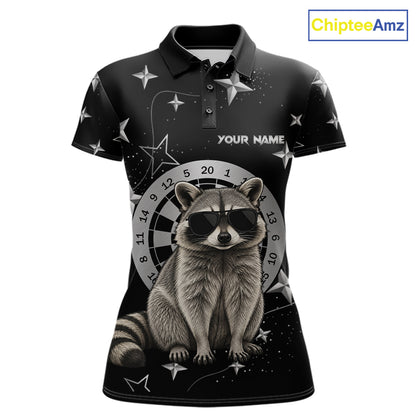 Personalized Funny Raccoon Darts Shirt For Women Custom Star Pattern Dart Jersey Team Polo & 1/4 Zip TDM7431