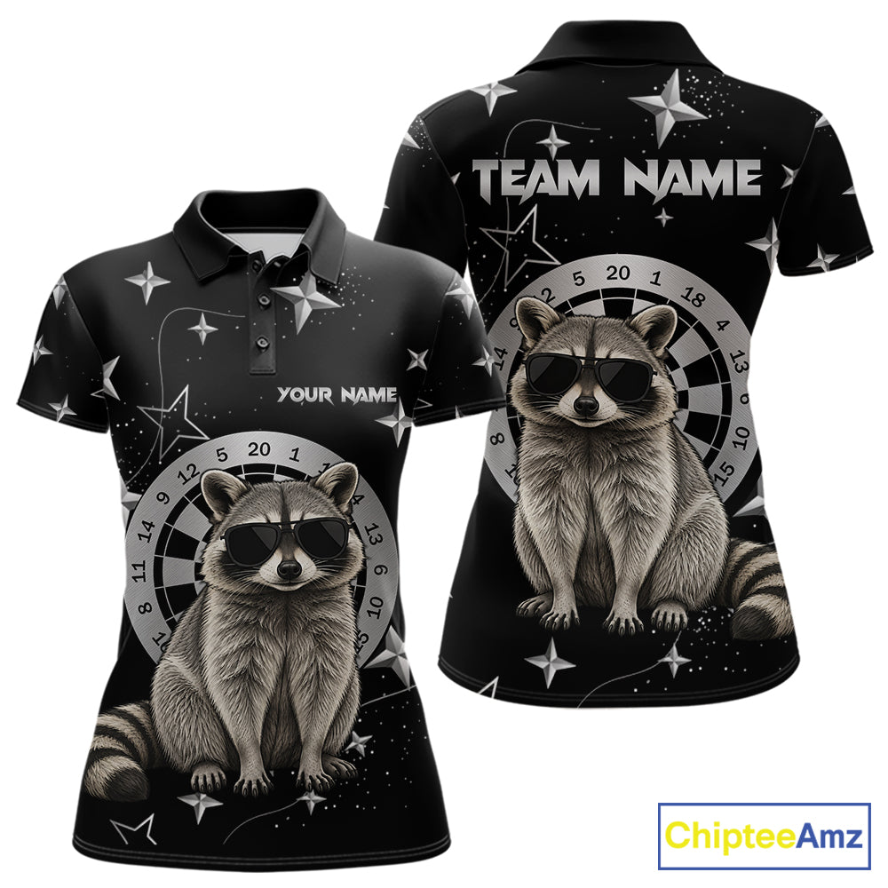 Personalized Funny Raccoon Darts Shirt For Women Custom Star Pattern Dart Jersey Team Polo & 1/4 Zip TDM7431