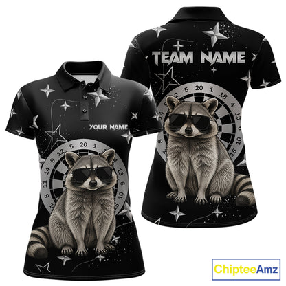 Personalized Funny Raccoon Darts Shirt For Women Custom Star Pattern Dart Jersey Team Polo & 1/4 Zip TDM7431