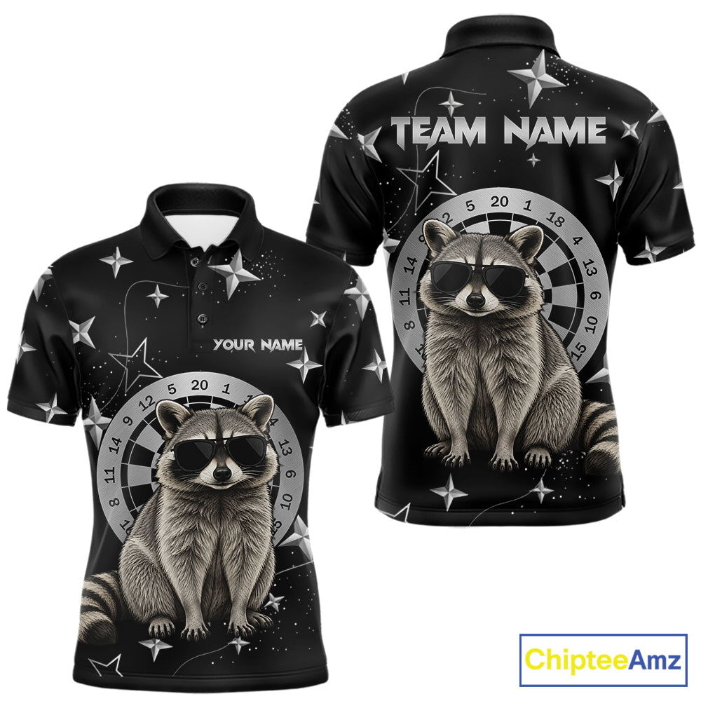 Personalized Funny Raccoon Darts Shirt For Men Custom Star Pattern Dart Jersey Team Polo & 1/4 Zip TDM7431