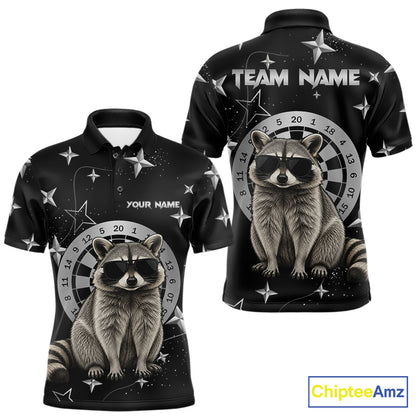 Personalized Funny Raccoon Darts Shirt For Men Custom Star Pattern Dart Jersey Team Polo & 1/4 Zip TDM7431