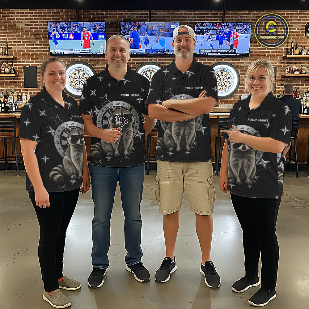 Personalized Funny Raccoon Darts Shirt For Men Custom Star Pattern Dart Jersey Team Polo & 1/4 Zip TDM7431