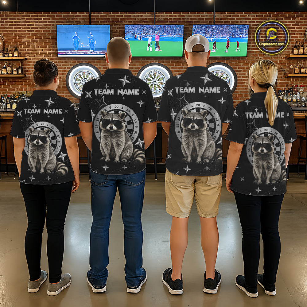 Personalized Funny Raccoon Darts Shirt For Men Custom Star Pattern Dart Jersey Team Polo & 1/4 Zip TDM7431