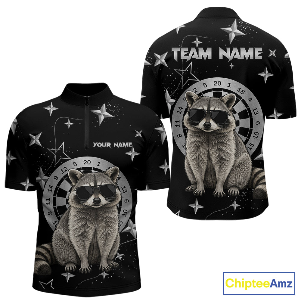 Personalized Funny Raccoon Darts Shirt For Men Custom Star Pattern Dart Jersey Team Polo & 1/4 Zip TDM7431