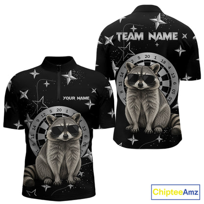 Personalized Funny Raccoon Darts Shirt For Men Custom Star Pattern Dart Jersey Team Polo & 1/4 Zip TDM7431