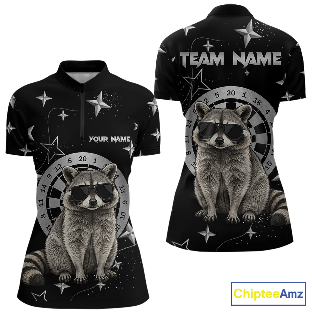 Personalized Funny Raccoon Darts Shirt For Women Custom Star Pattern Dart Jersey Team Polo & 1/4 Zip TDM7431