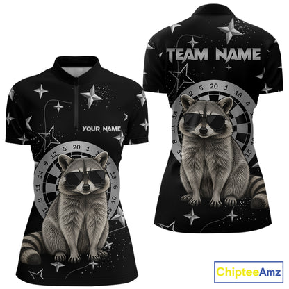 Personalized Funny Raccoon Darts Shirt For Women Custom Star Pattern Dart Jersey Team Polo & 1/4 Zip TDM7431