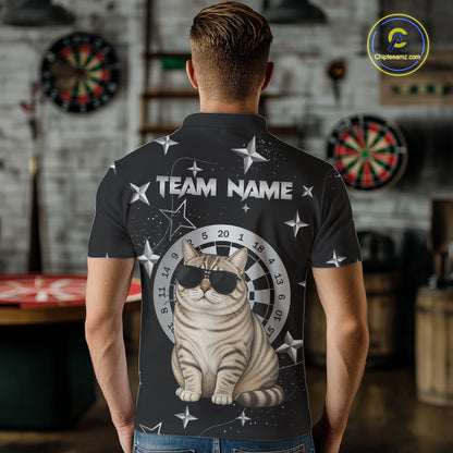 Personalized Funny Cat Darts Shirt For Men Custom Star Pattern Dart Jersey Team Polo & 1/4 Zip TDM7432