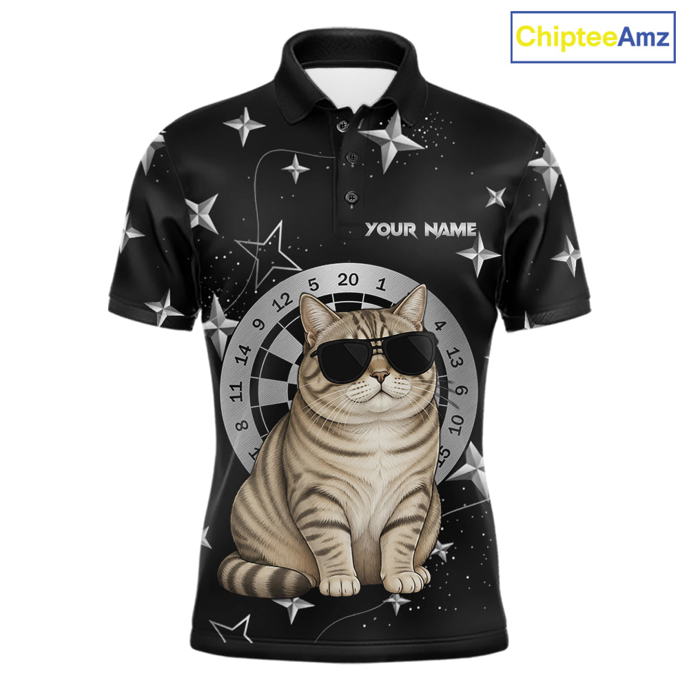 Personalized Funny Cat Darts Shirt For Men Custom Star Pattern Dart Jersey Team Polo & 1/4 Zip TDM7432