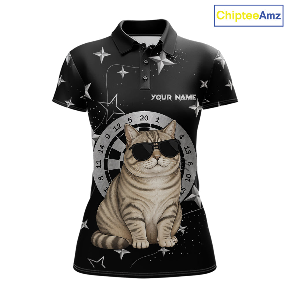 Personalized Funny Cat Darts Shirt For Women Custom Star Pattern Dart Jersey Team Polo & 1/4 Zip TDM7432