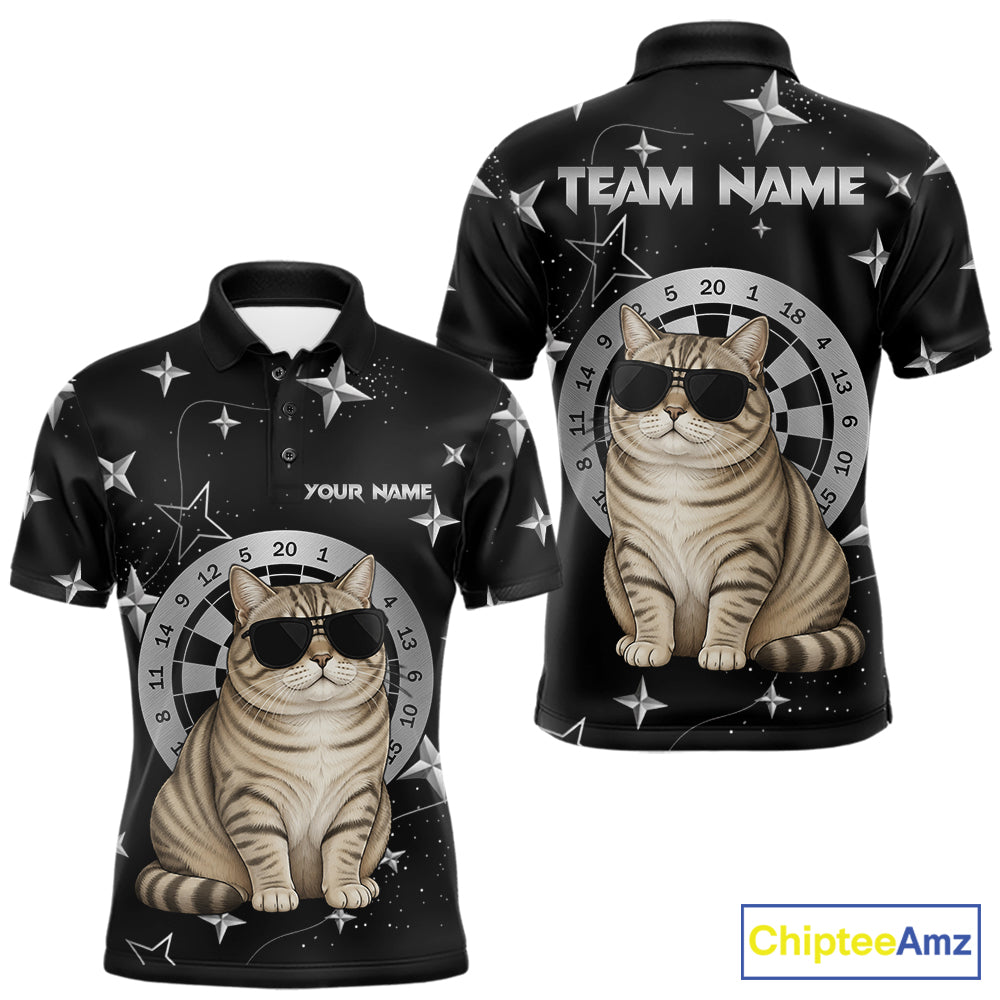 Personalized Funny Cat Darts Shirt For Men Custom Star Pattern Dart Jersey Team Polo & 1/4 Zip TDM7432