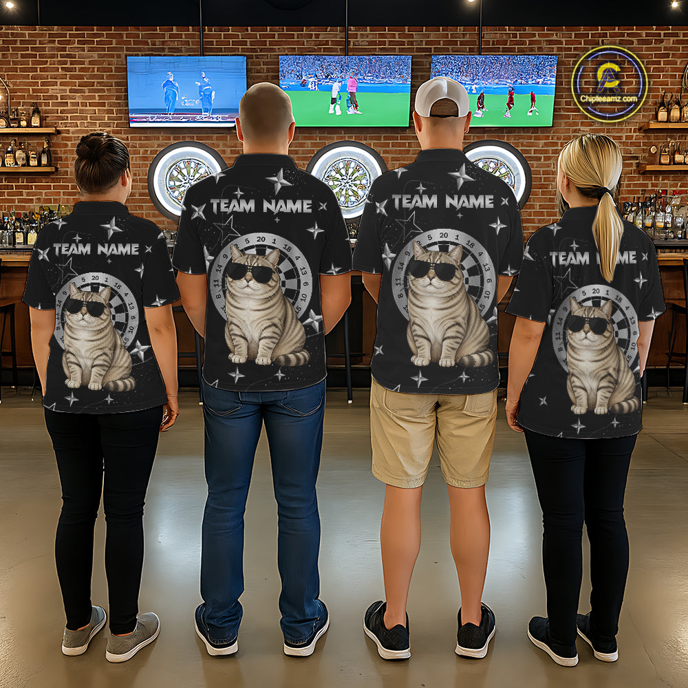 Personalized Funny Cat Darts Shirt For Men Custom Star Pattern Dart Jersey Team Polo & 1/4 Zip TDM7432