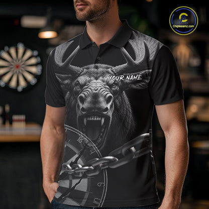 Personalized Snarling Moose Darts Polo & Quarter Zip Custom Dart Shirts For Men, Dart Team Jersey TDM7437