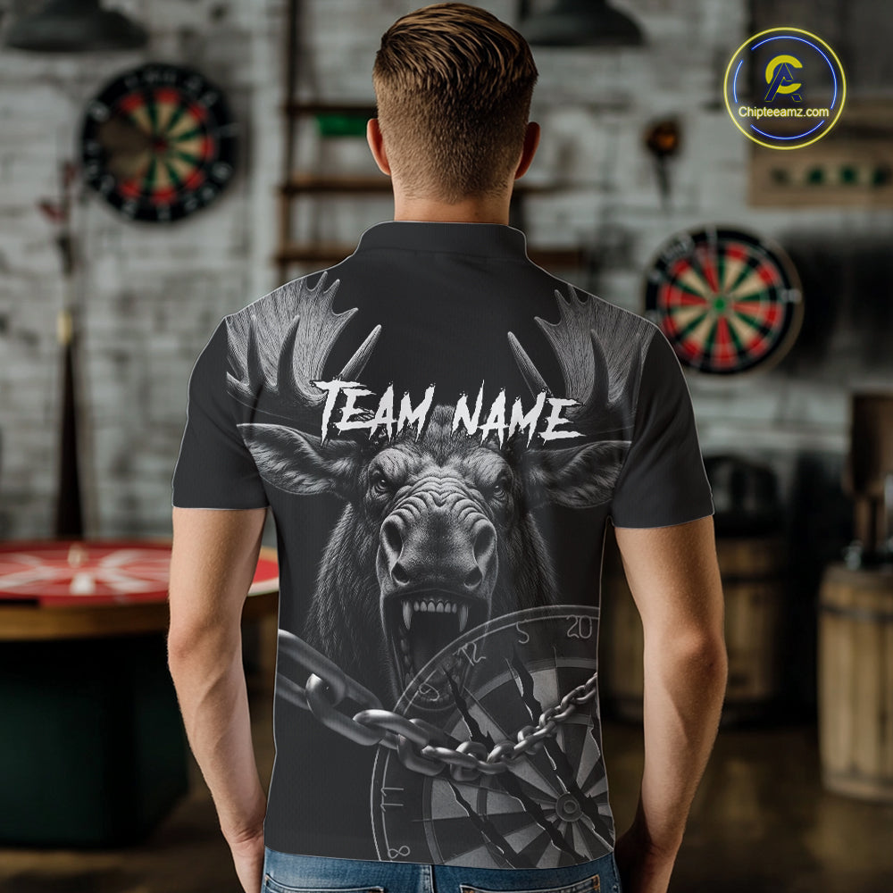 Personalized Snarling Moose Darts Polo & Quarter Zip Custom Dart Shirts For Men, Dart Team Jersey TDM7437