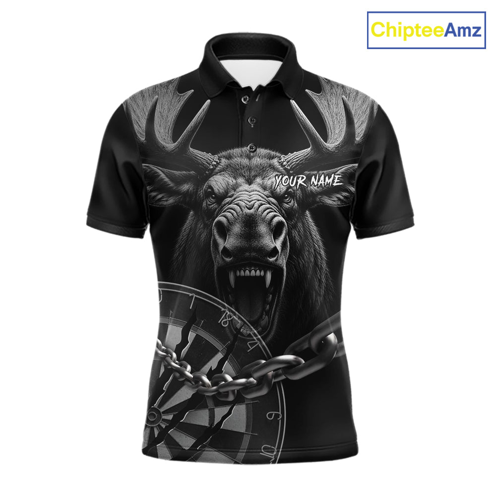 Personalized Snarling Moose Darts Polo & Quarter Zip Custom Dart Shirts For Men, Dart Team Jersey TDM7437