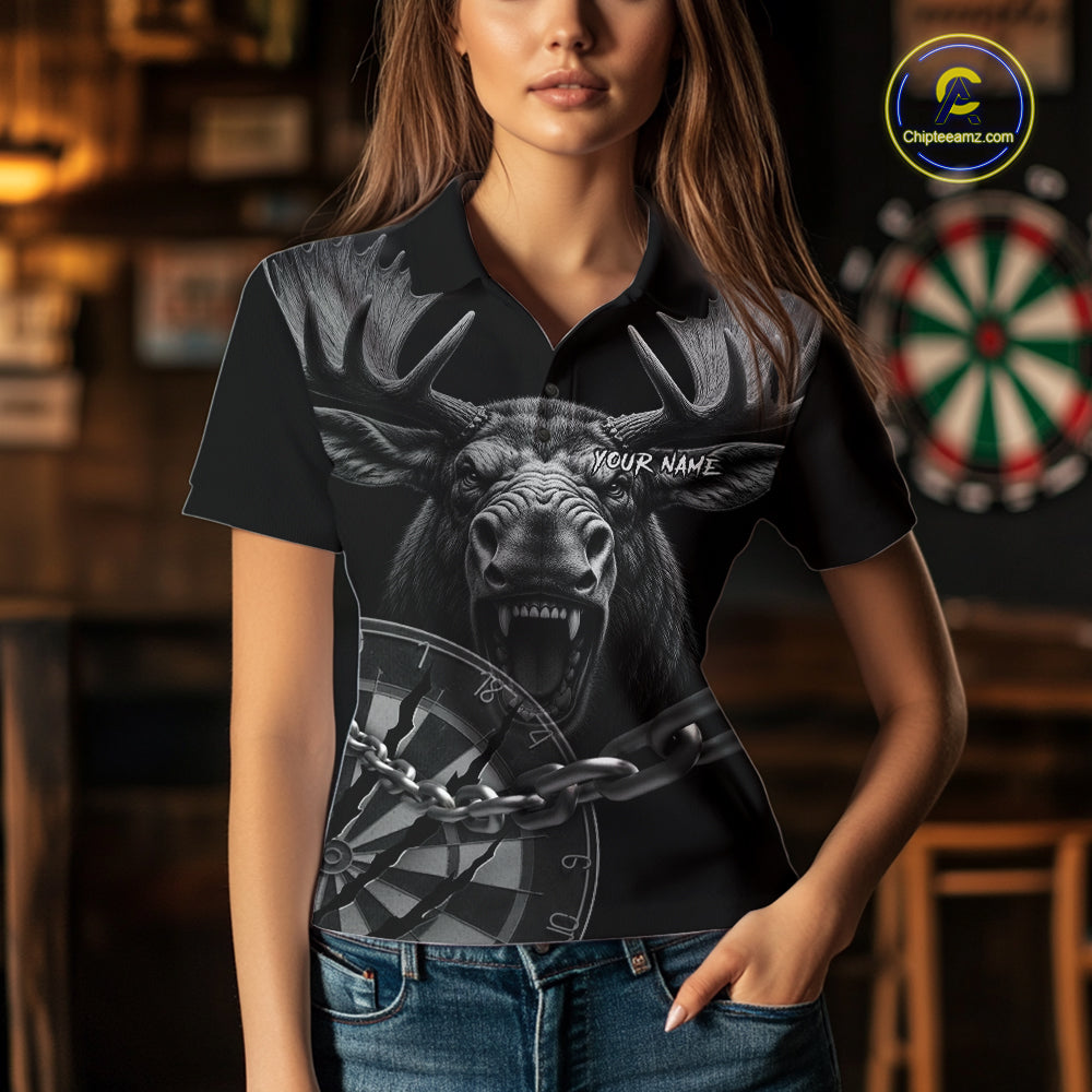 Personalized Snarling Moose Darts Polo & Quarter Zip Custom Dart Shirts For Women, Dart Team Jersey TDM7437