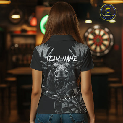 Personalized Snarling Moose Darts Polo & Quarter Zip Custom Dart Shirts For Women, Dart Team Jersey TDM7437
