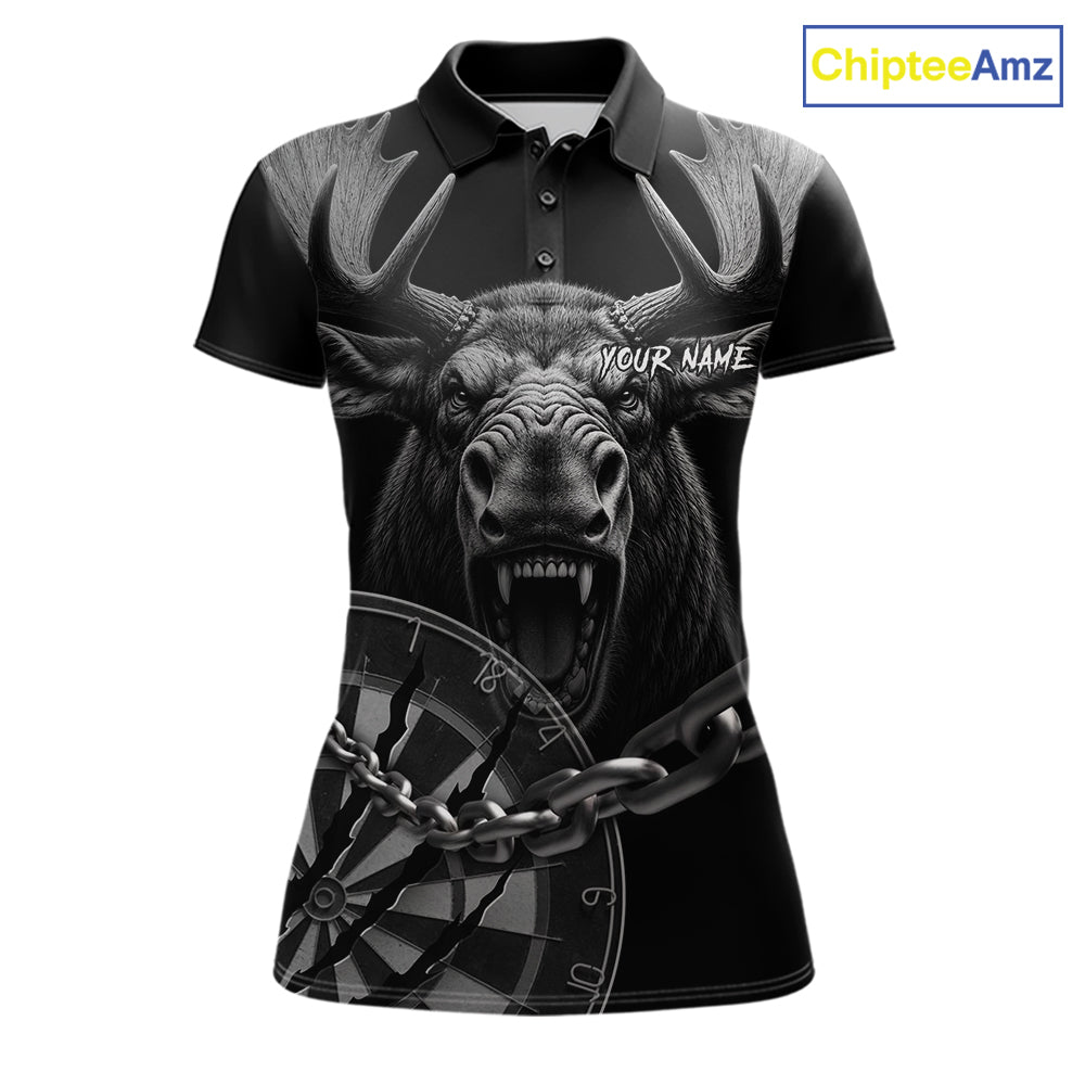 Personalized Snarling Moose Darts Polo & Quarter Zip Custom Dart Shirts For Women, Dart Team Jersey TDM7437