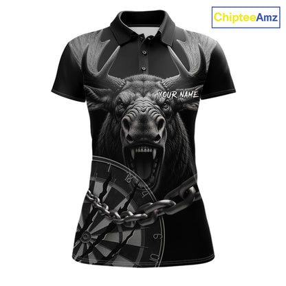 Personalized Snarling Moose Darts Polo & Quarter Zip Custom Dart Shirts For Women, Dart Team Jersey TDM7437
