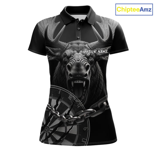 Personalized Snarling Moose Darts Polo & Quarter Zip Custom Dart Shirts For Women, Dart Team Jersey TDM7437
