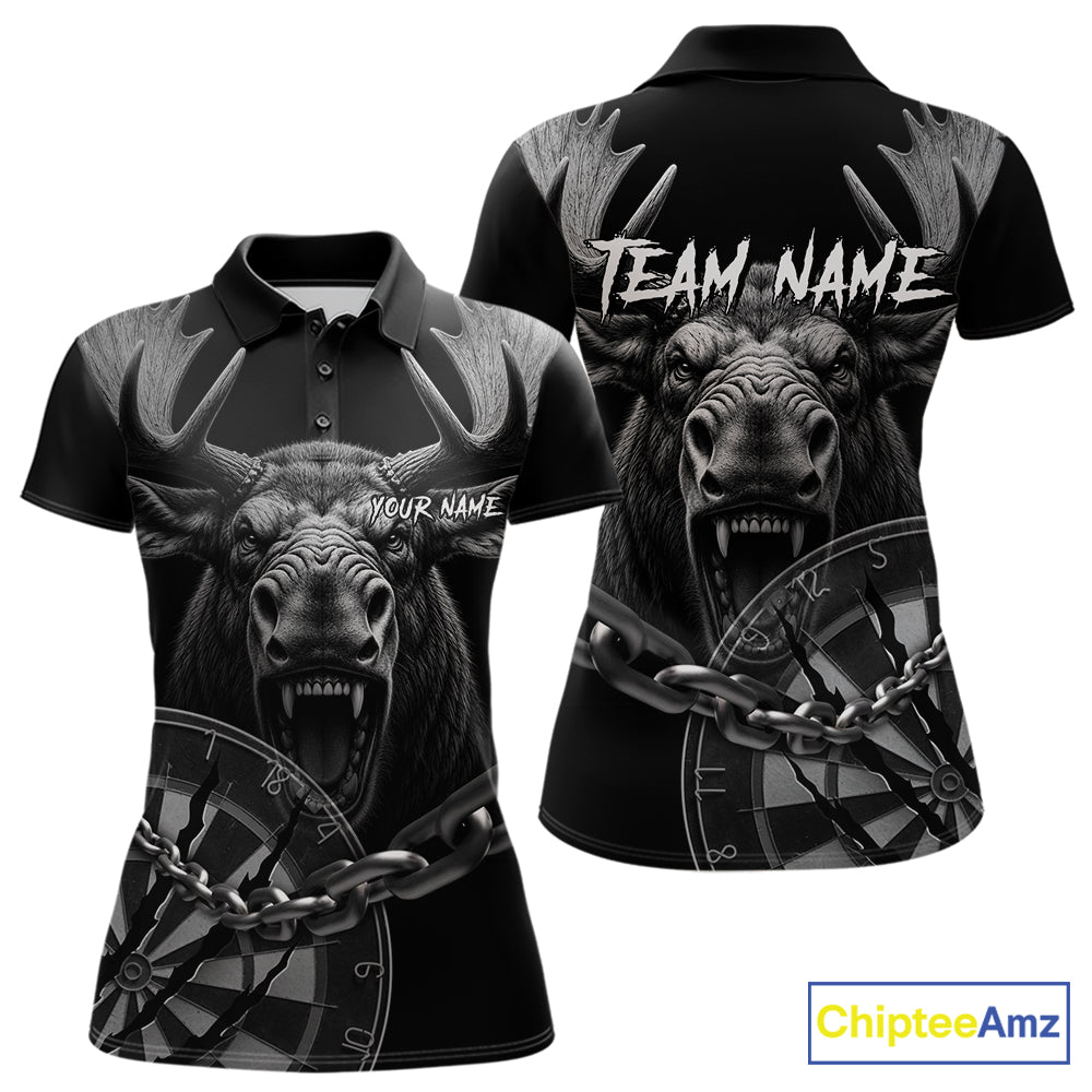 Personalized Snarling Moose Darts Polo & Quarter Zip Custom Dart Shirts For Women, Dart Team Jersey TDM7437