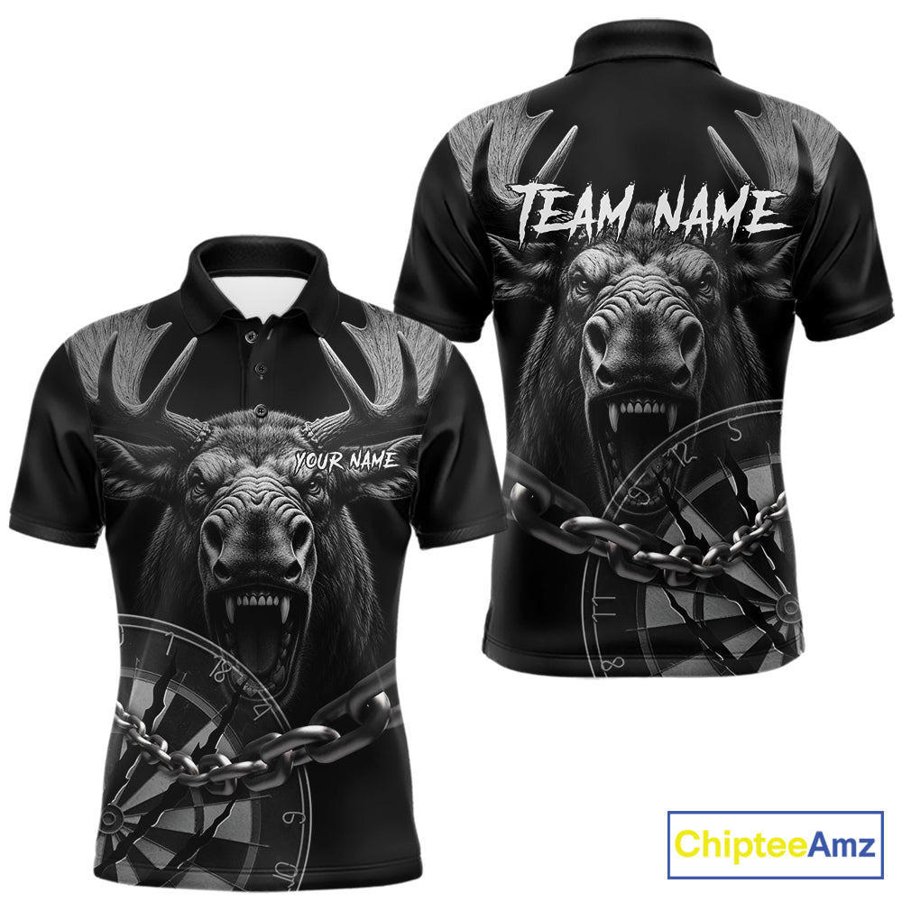 Personalized Snarling Moose Darts Polo & Quarter Zip Custom Dart Shirts For Men, Dart Team Jersey TDM7437