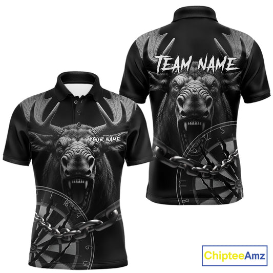 Personalized Snarling Moose Darts Polo & Quarter Zip Custom Dart Shirts For Men, Dart Team Jersey TDM7437