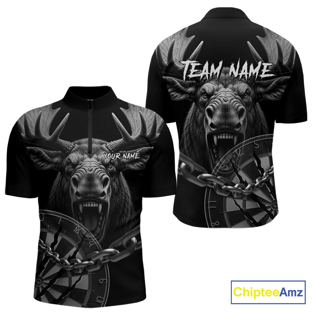 Personalized Snarling Moose Darts Polo & Quarter Zip Custom Dart Shirts For Men, Dart Team Jersey TDM7437