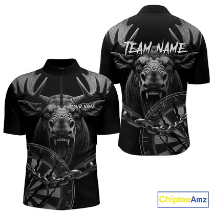 Personalized Snarling Moose Darts Polo & Quarter Zip Custom Dart Shirts For Men, Dart Team Jersey TDM7437