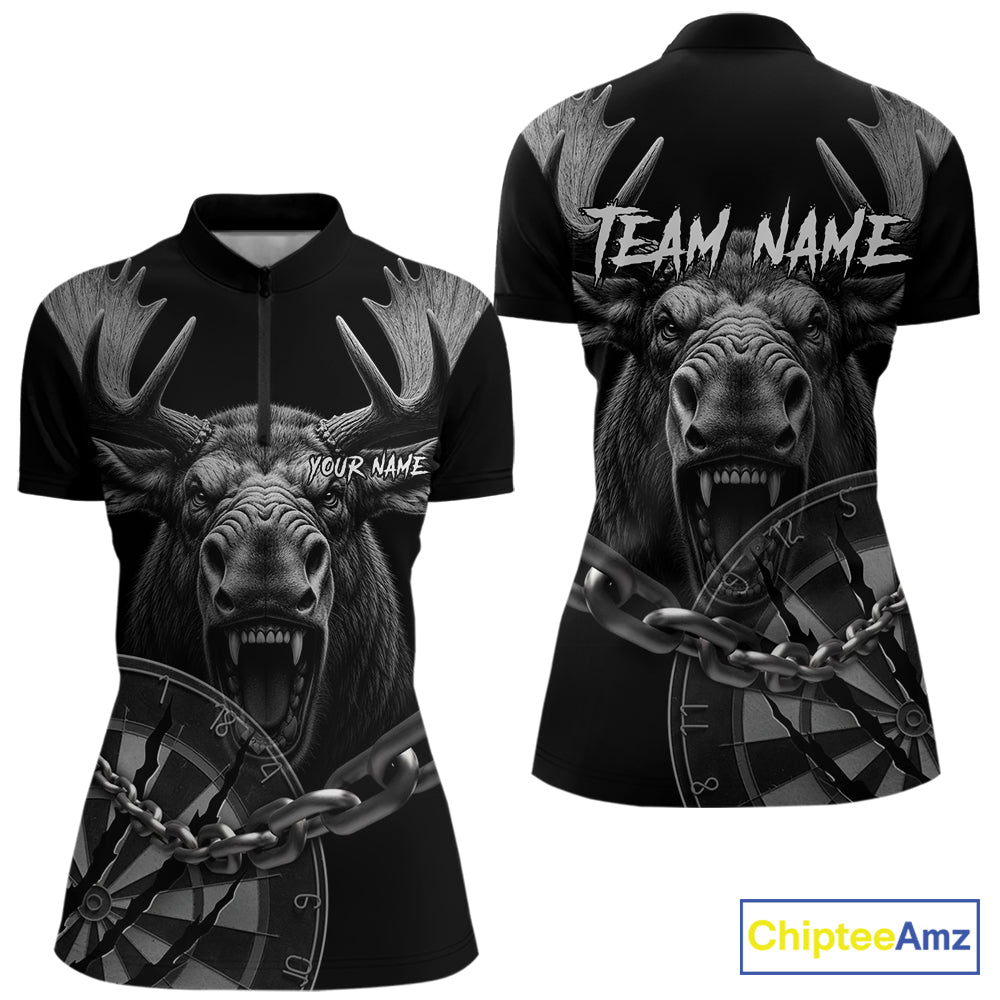 Personalized Snarling Moose Darts Polo & Quarter Zip Custom Dart Shirts For Women, Dart Team Jersey TDM7437