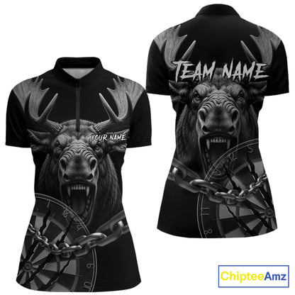 Personalized Snarling Moose Darts Polo & Quarter Zip Custom Dart Shirts For Women, Dart Team Jersey TDM7437