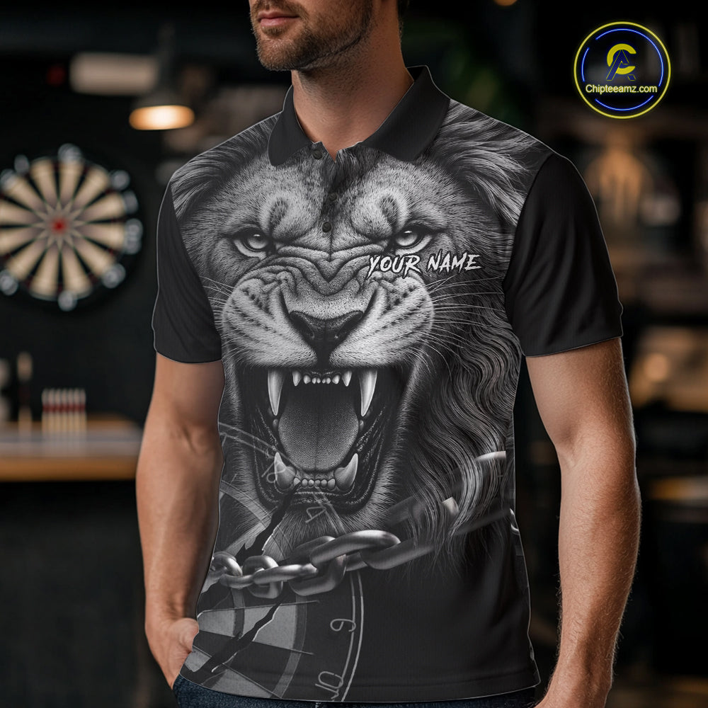 Personalized Snarling Lion Darts Polo & Quarter Zip Custom Dart Shirts For Men, Dart Team Jersey TDM7438
