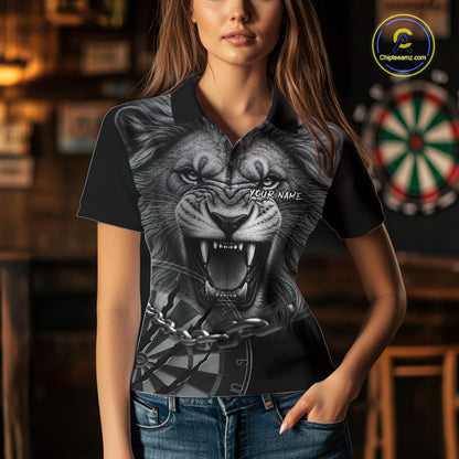 Personalized Snarling Lion Darts Polo & Quarter Zip Custom Dart Shirts For Women, Dart Team Jersey TDM7438
