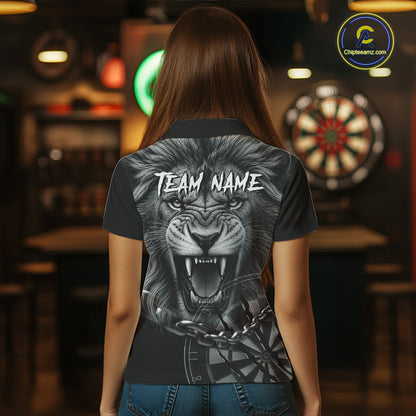 Personalized Snarling Lion Darts Polo & Quarter Zip Custom Dart Shirts For Women, Dart Team Jersey TDM7438