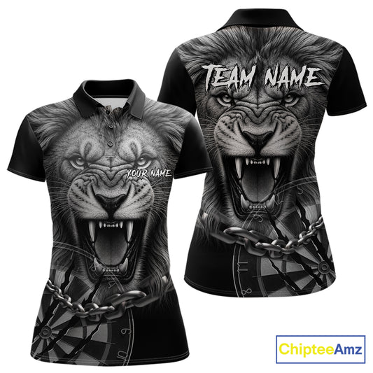 Personalized Snarling Lion Darts Polo & Quarter Zip Custom Dart Shirts For Women, Dart Team Jersey TDM7438