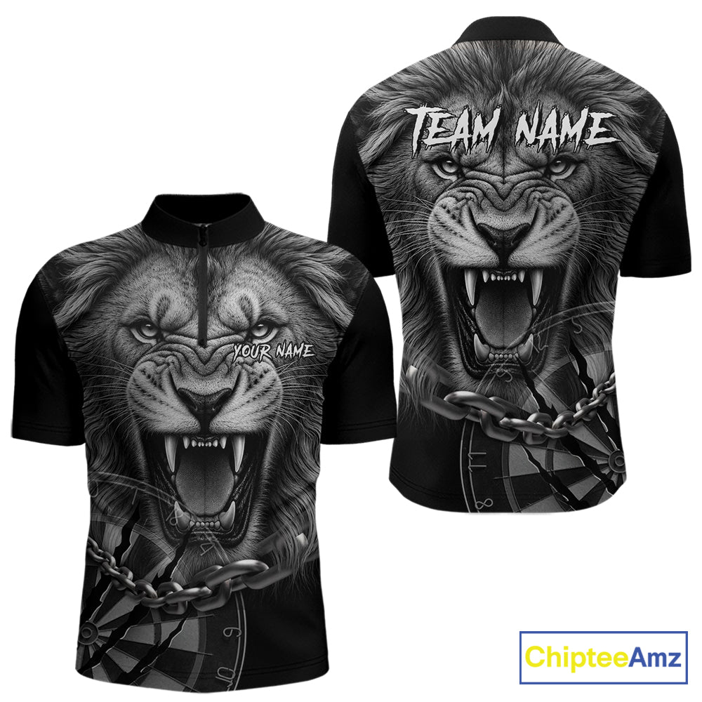 Personalized Snarling Lion Darts Polo & Quarter Zip Custom Dart Shirts For Men, Dart Team Jersey TDM7438
