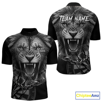 Personalized Snarling Lion Darts Polo & Quarter Zip Custom Dart Shirts For Men, Dart Team Jersey TDM7438