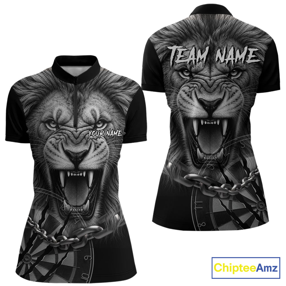 Personalized Snarling Lion Darts Polo & Quarter Zip Custom Dart Shirts For Women, Dart Team Jersey TDM7438