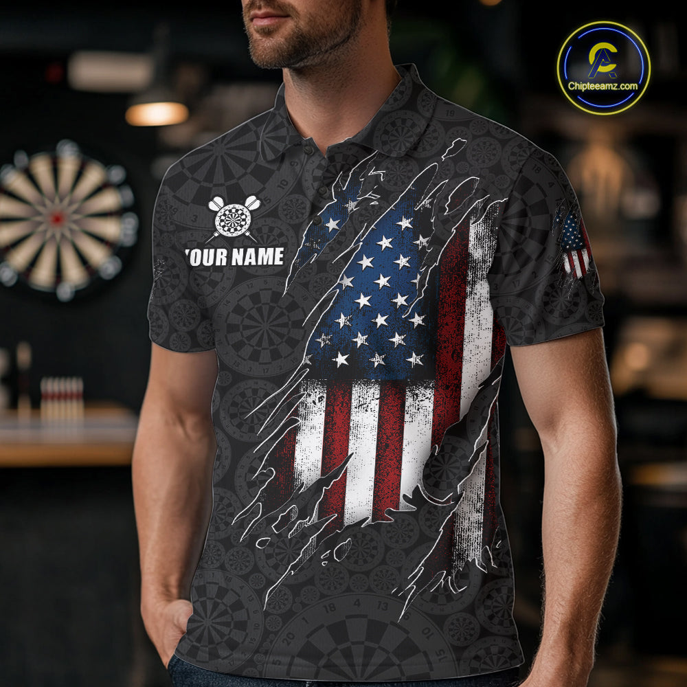 Vintage American Flag Darts Shirts For Men Custom Patriotic Darts Team Jersey Polo & Quarter Zip TDM7761