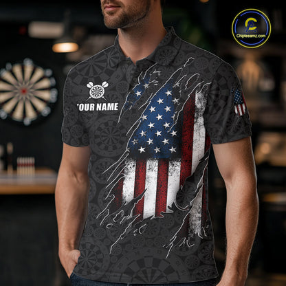 Vintage American Flag Darts Shirts For Men Custom Patriotic Darts Team Jersey Polo & Quarter Zip TDM7761