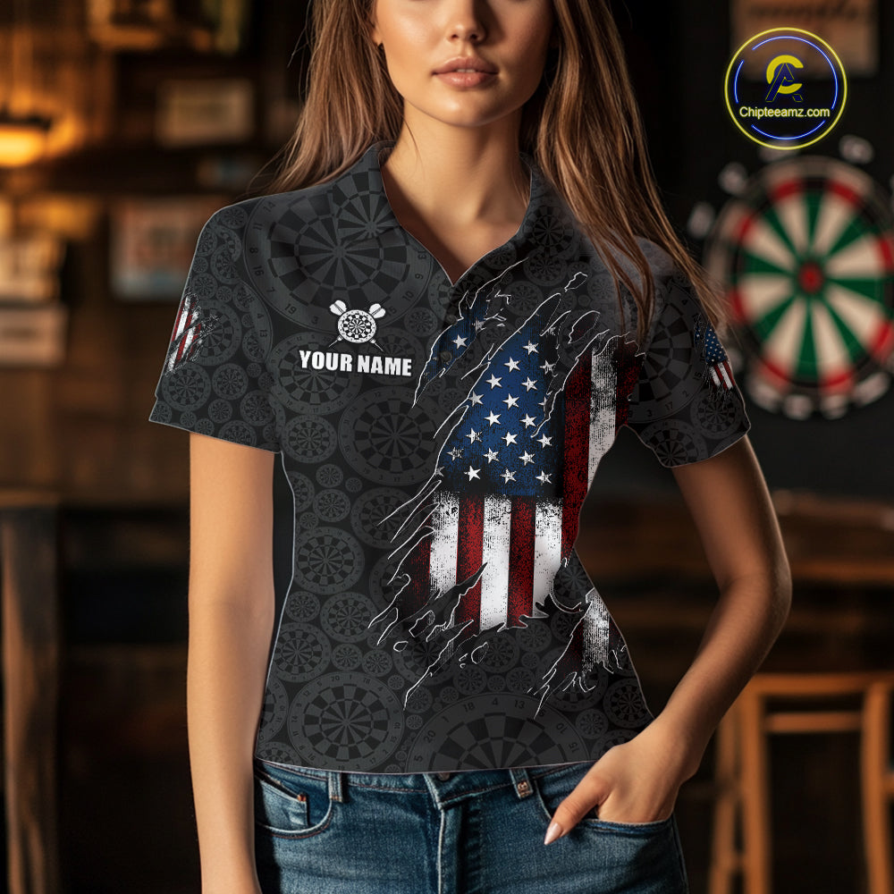 Vintage American Flag Darts Shirts For Women Custom Patriotic Darts Team Jersey Polo & Quarter Zip TDM7761