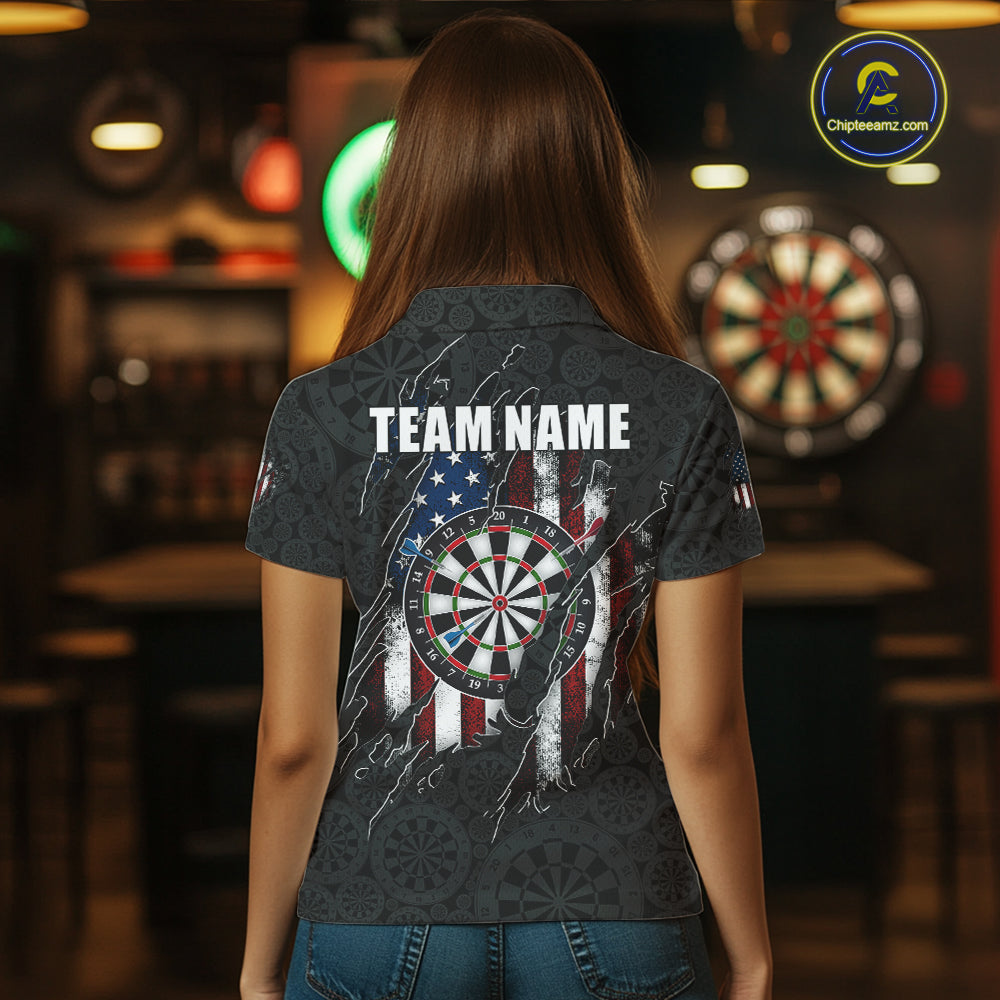 Vintage American Flag Darts Shirts For Women Custom Patriotic Darts Team Jersey Polo & Quarter Zip TDM7761