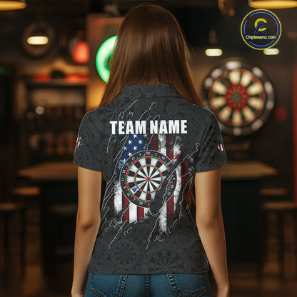 Vintage American Flag Darts Shirts For Women Custom Patriotic Darts Team Jersey Polo & Quarter Zip TDM7761
