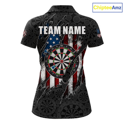 Vintage American Flag Darts Shirts For Women Custom Patriotic Darts Team Jersey Polo & Quarter Zip TDM7761