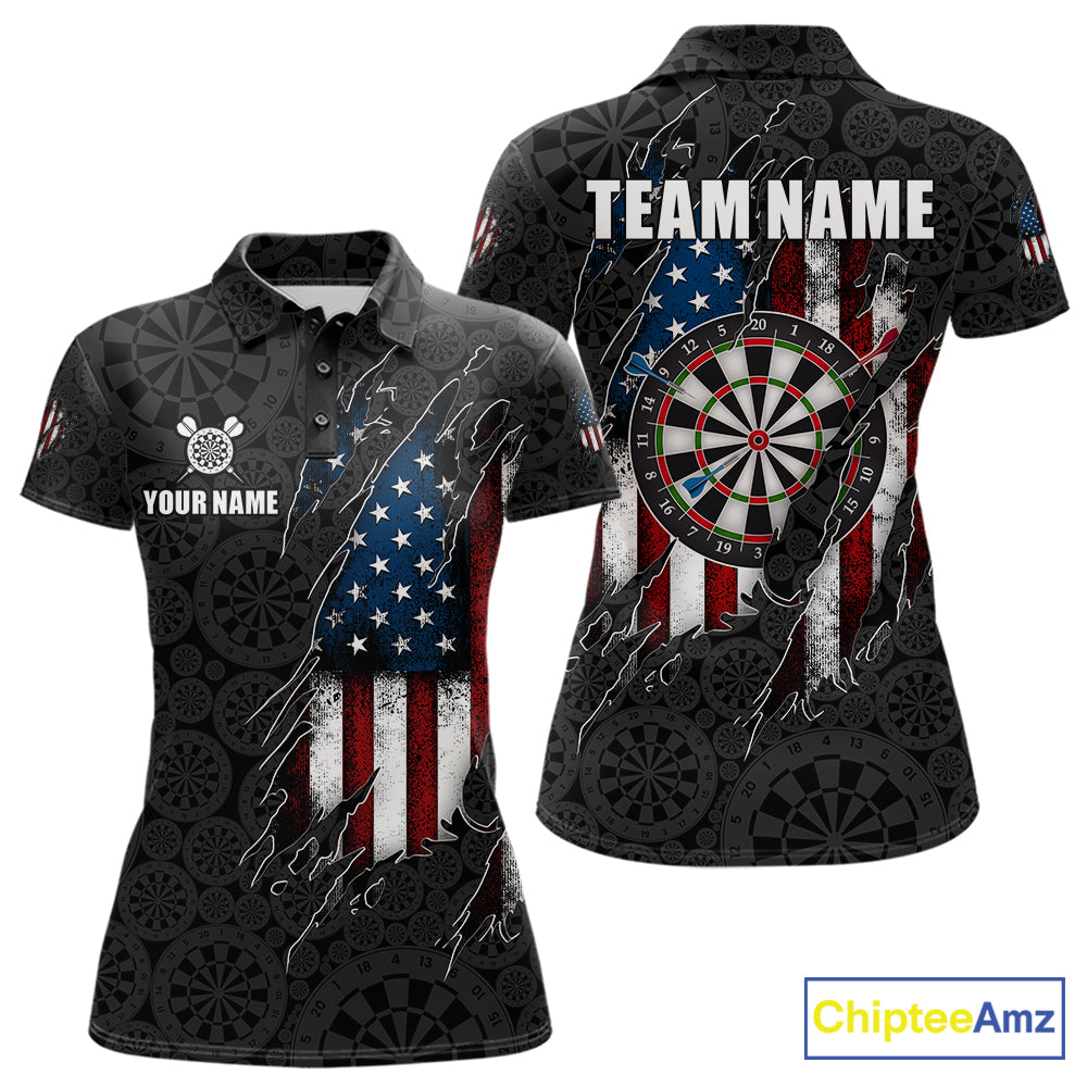 Vintage American Flag Darts Shirts For Women Custom Patriotic Darts Team Jersey Polo & Quarter Zip TDM7761