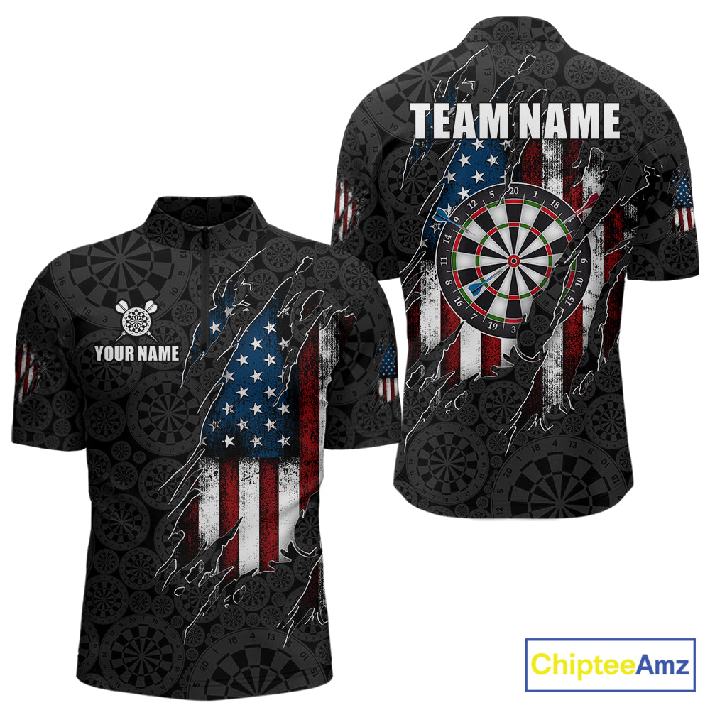 Vintage American Flag Darts Shirts For Men Custom Patriotic Darts Team Jersey Polo & Quarter Zip TDM7761