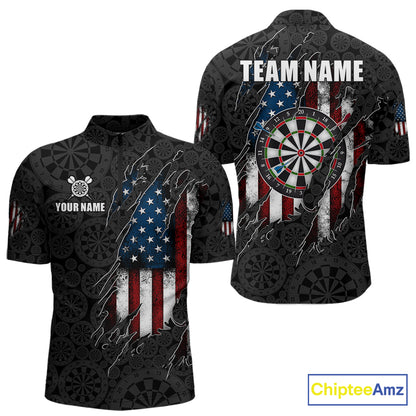 Vintage American Flag Darts Shirts For Men Custom Patriotic Darts Team Jersey Polo & Quarter Zip TDM7761