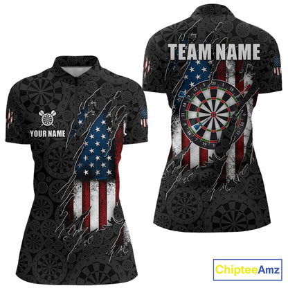Vintage American Flag Darts Shirts For Women Custom Patriotic Darts Team Jersey Polo & Quarter Zip TDM7761