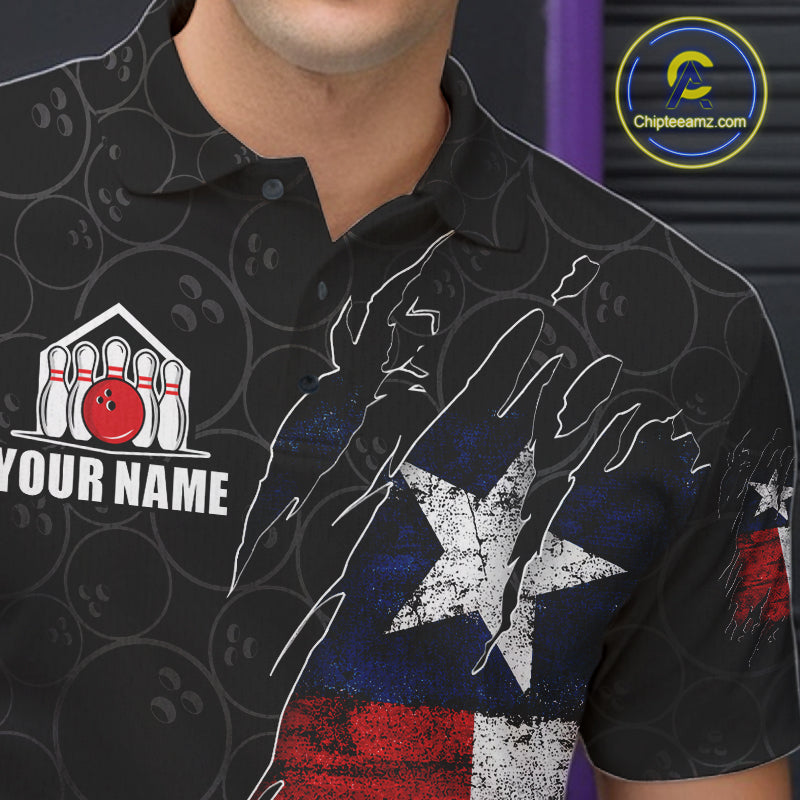 Personalized Vintage Texas Flag Bowling Shirts For Men Custom Patriotic Bowling Team Jersey | Black TDM7763